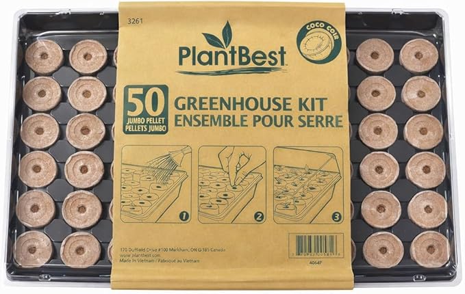 PlantBest 50 Coconut Coir Pellet Seed Starting Greenhouse Kit – Jumbo 42mm Peat-Free Pellets, Seed Starter Tray with Humidity Dome, Sustainable Indoor Growing System