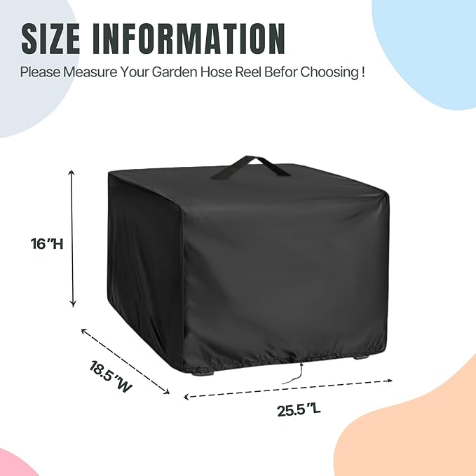 Hose Reel Cover,Waterproof Covers for Retractable Garden Hoses Reels,Heavy Duty Shield for Meatal Hose-Storage(18.5x25.5x16in,Black)