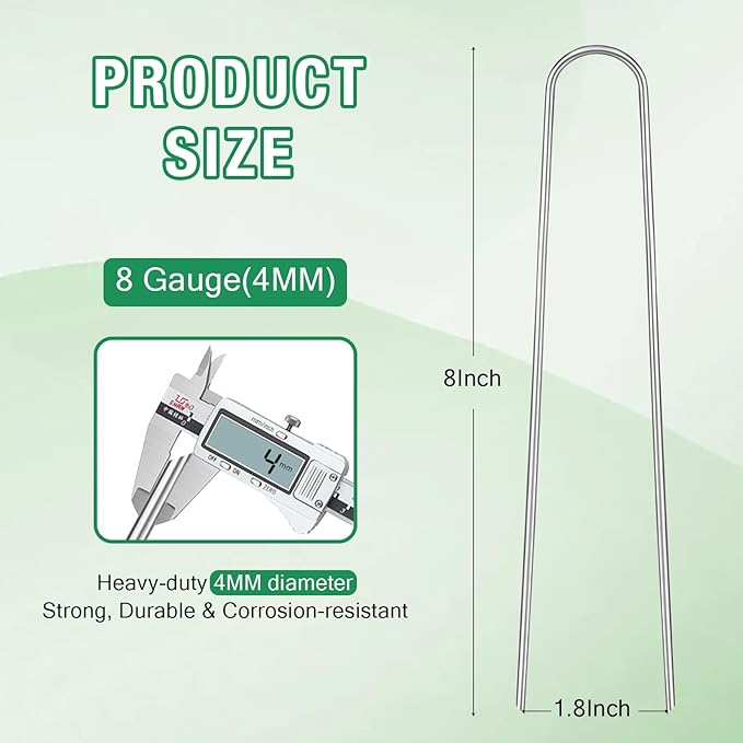8 Gauge Landscape Staples, FUIJOL 8 Inch 15 25 50 100 Pack Heavy Duty U-Shaped Landscape Stakes, Galvanized Garden Staples for Weed Barrier Stakes, Ground Cover, Irrigation Tubing, Fence (15, 8 Inch)
