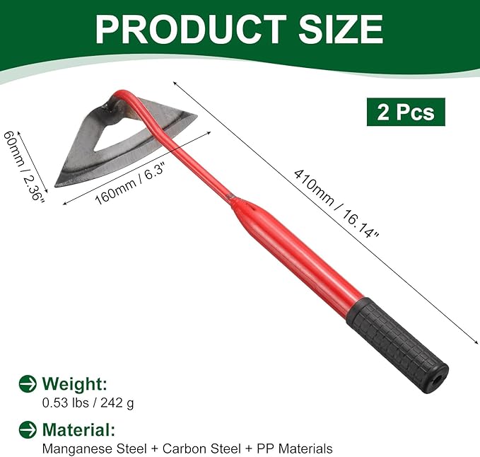 HARFINGTON 2pcs Garden Hollow Hoe 16.14" x 6.5" Steel Hoe Garden Tool Anti-Rust with Non-Slip Handle Edger Weeder Shovel for Backyard Loosening Farm Planting Weeding, Red