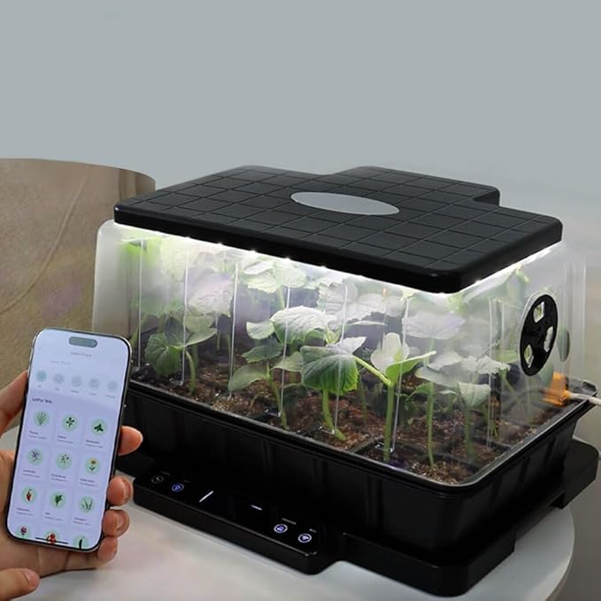 LETPOT Smart Seed Starter Kit with Humidity Dome, Waterproof Seedling Mat & 24W Full-Spectrum LED Grow Light – Smart Heating Base, Soil EC Sensor & App Control for Indoor Germination