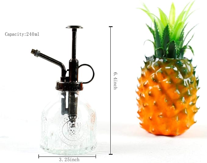 Hniuyun Glass Plant Mister Spray Bottle, 6.4 All Vintage Plant Spritzer Watering Can, Bronze Plastic Top Pump, Plant Mister Glass Watering Garden Tool (Clear)