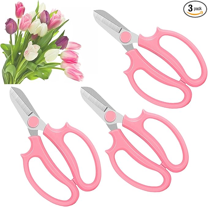 3 Pcs Garden Scissors Floral Shears,Professional Floral Scissors with Comfortable Grip Handle,Premium Garden Pruning Shears for Plants Trimming and Fruit Picking Trimming,Pink