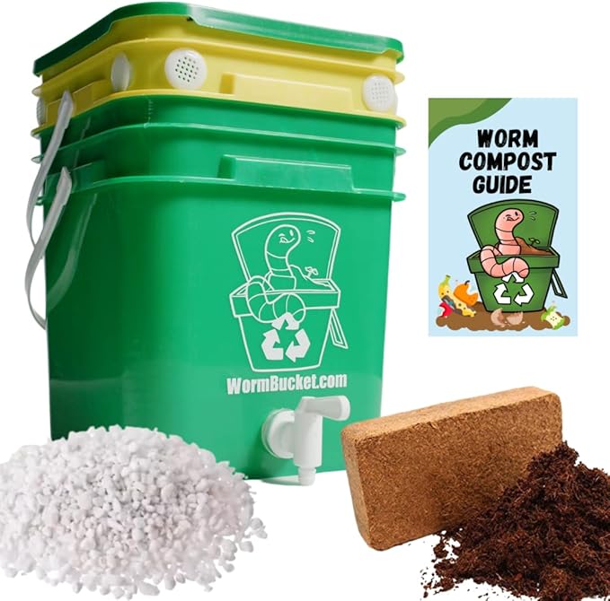 Worm Bucket Indoor Composting Starter Kit – Compact Worm Farm for Classrooms, Homeschool, and Apartments – STEM Project - Make Organic Worm Castings & Worm Tea