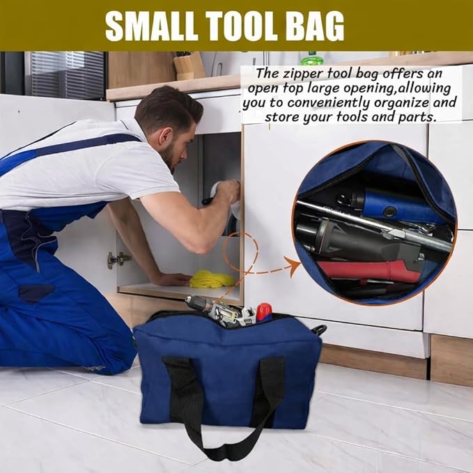 BLIRITEL Wide Mouth Tool Bag, Heavy Duty Canvas Tool Storage Bag, Large Capacity Handbag, Multi-function Tool Organizer Tote Bag for Storage Wrenches Pliers (Navy Blue, 18 Inch)