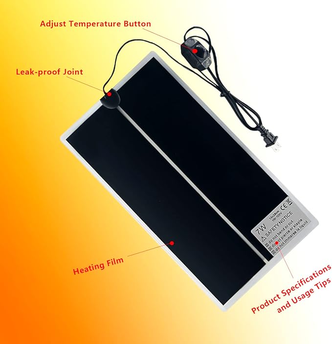 Reptile Heating Mat, 2PCS Reptile Heating Pad with Temperature Adjustment for Reptiles Tortoise Snakes Lizard Gecko Hermit Crab Amphibians - Removable Terrarium Heat Mats(7W, 6x11 inches)