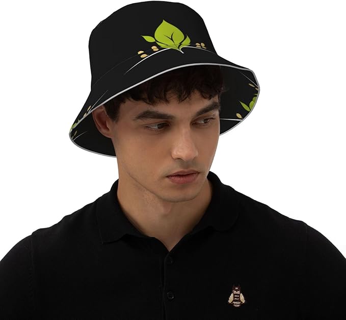 WHJSHOP Seeds Sprouting Printed Reflective Bucket Hat Breathable for Men and Women, for Travel, Camping Black