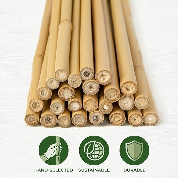 Plant Stakes Natural Bamboo Sticks - 25 Pcs Bamboo Garden Stakes for Plants 18 Inches Plant Support Sticks with Twist Ties for Tomatoes Beans Orchid Flowers Indoor Outdoor Potted Climbing Plants