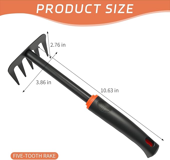 Mini Garden Rake, Garden Tool Hand Tiller Grass Rake for Flower Beds, Patio, Garden Loosening Soil Weeding Digging