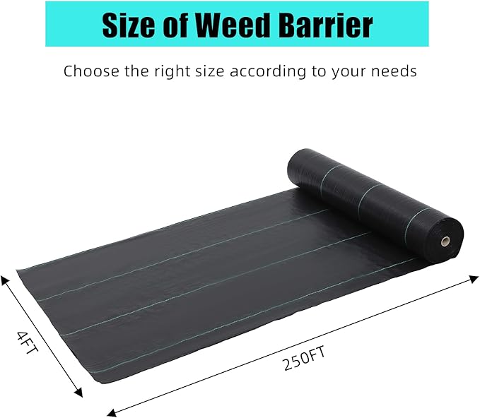 PeakPursuit 4ft x 250ft Premium Weed Barrier Landscape Fabric, 5 oz Heavy Duty, Weed Control Fabric, High Permeability, Good for Flower Bed, Driveway Fabric and Ground Cover