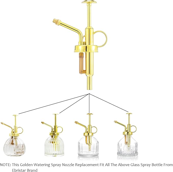 Sprayers Watering Nozzles, Plastic Golden Top Pump, Replacement for Glass Plant Mister Spray Bottle