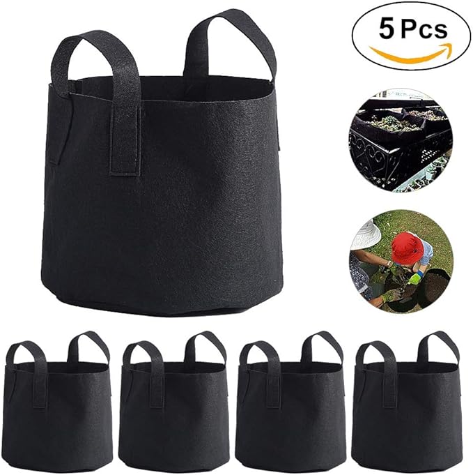Plant Grow Bag, 1/2/3/5/7/10 Gallon Black Flower Plants Growing Bag, Vegetable Aeration Fabric Planting Pot Container with Handles for Indoor Outdoor Nursery Garden Planting (25 x 30 cm (5 Gallons))