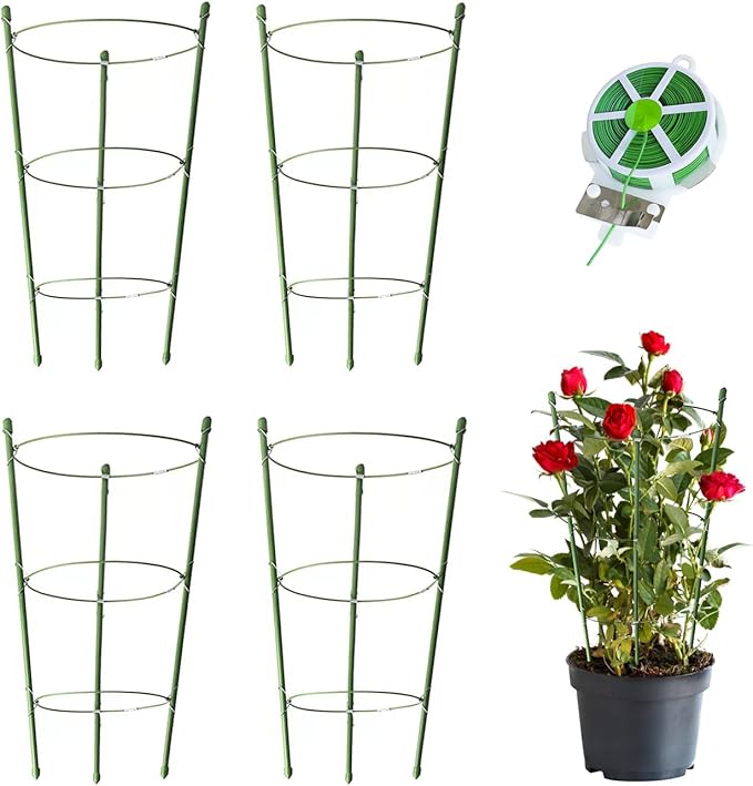 4 Pack Tomato Cage for Garden Plant Support, 24 inches Small Tomato Trellis with Adjustable Rings, Plant Stakes for Peony Support, Tomato Stakes Rings for Climbing Plants