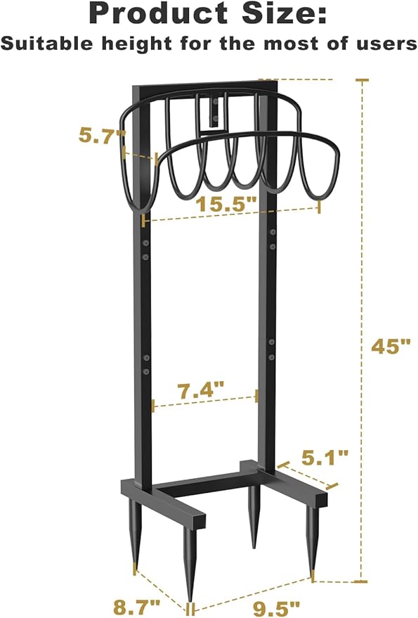 Freestanding Garden Hose Holder with 4 Spikes, Heavy Duty Metal Reel Stand Hanger Rack Organizer, Holds Storage 150ft Hose for Outside Yard Lawn, Black