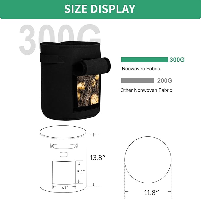 SILKIR W Grow Bags, 7 Gallon, Black