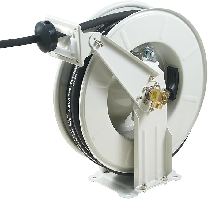 VEVOR Fuel Hose Reel, 1/4" x 50', Extra Long Retractable Grease Hose Reel, Spring Driven Auto Swivel Rewind, Heavy-Duty Carbon Steel Construction with Hose for Auto Repair, Heavy Industries, 5800 PSI