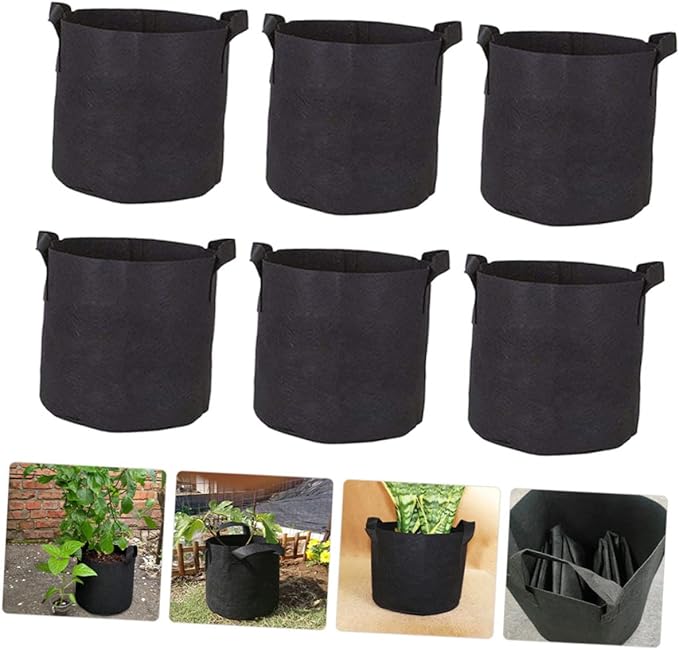 Happyyami 6pcs Nonwoven Plant Growing Bags Handles Thickened Vegetable Nursery Pots Breathable Gardening Bags for Healthy Root Development for