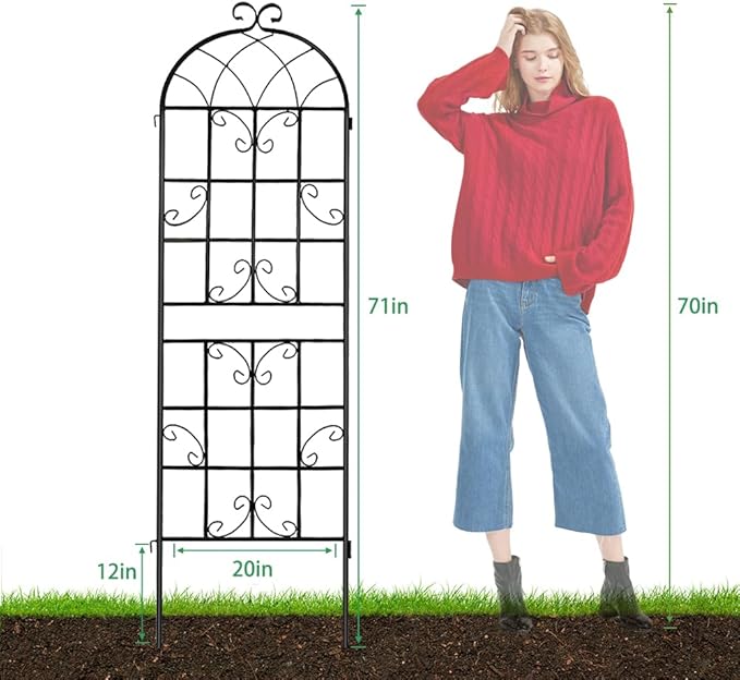 2 Pack 71x20in Garden Trellis, Black Metal Coating Rustproof, Easy to Install + Perfect for Supporting Climbing Plants Outdoor Roses, Vines, Flowers, and Vegetables