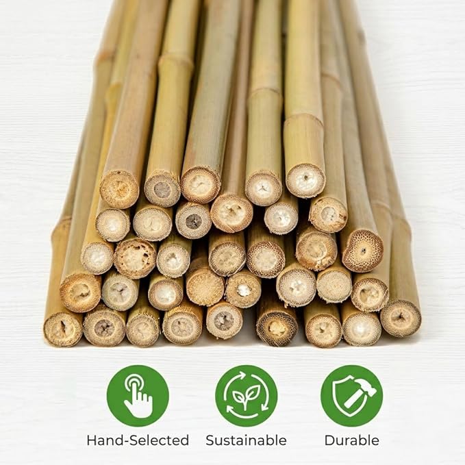 Plant Stakes Natural Bamboo Sticks - 35 Pcs Bamboo Garden Stakes for Plants 4 FT Plant Support Sticks with Twist Ties for Tomatoes Beans Flowers Indoor Outdoor Potted Climbing Plants