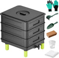3-Layer Worm Composter, 50L(13.21Gal) Worm Compost Bin for Indoor & Outdoor, Worm Farm Starter Kits for Vermicomposting Starter, Garden Composting Bin for Recycling Food Waste (Black)