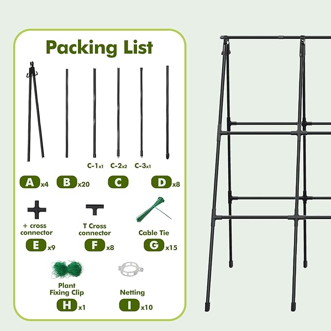 GOJAWAY 47.2"x47.2" Adjustable A-Frame Cucumber Trellis for Garden Vegetable Trellis, Metal Garden Trellis Arch Plant Grow Support Frame for Climbing Plants Support Vegetable Flower Fruits Vine