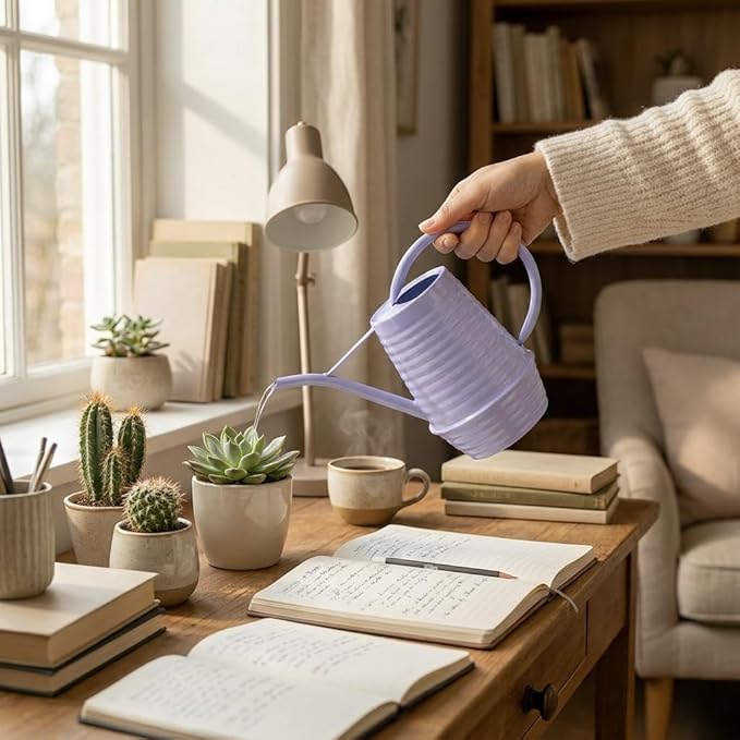 Small Watering Can, 0.3 Gallon/34oz., Violet Purple, Galvanized, Indoor Water Can, Metal Watering Can with Long Spout, Plant Water Can for Indoor Plants