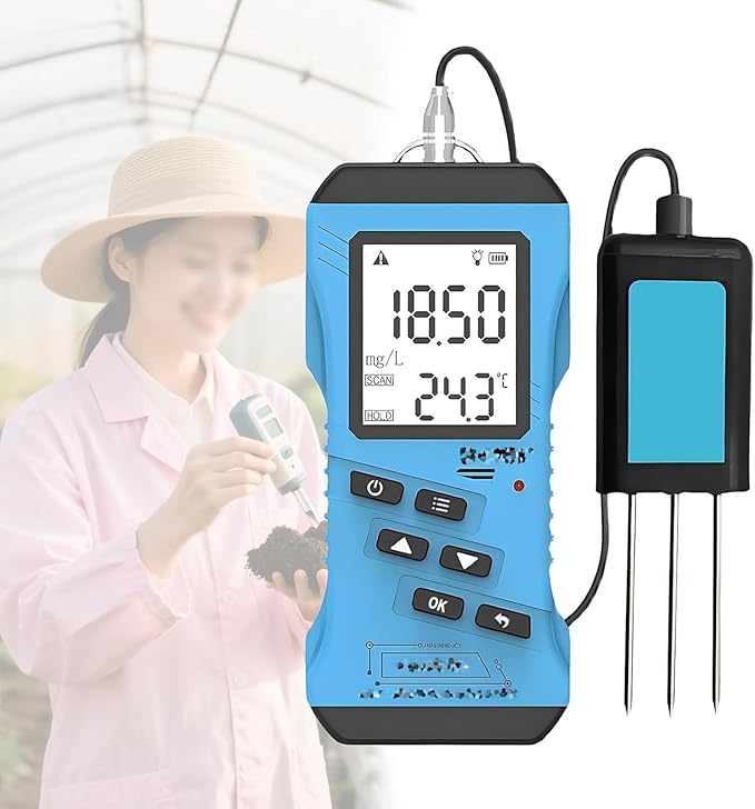 Soil Moisture NPK PH EC Meter Tester, Soil PH Meter for Garden, Digital PH Meter for Soil, No Reagents Required, Clear Under Low Light Conditions, Soil Fertility Test