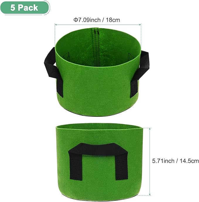 M METERXITY 5-Pack Plant Grow Bags 1 Gallon Grow Bags 300G Thickened Fabric Pots with Durable Handles Plant Garden Grow Pots for Fruits/Vegetables/Flowers/Plants [Green]