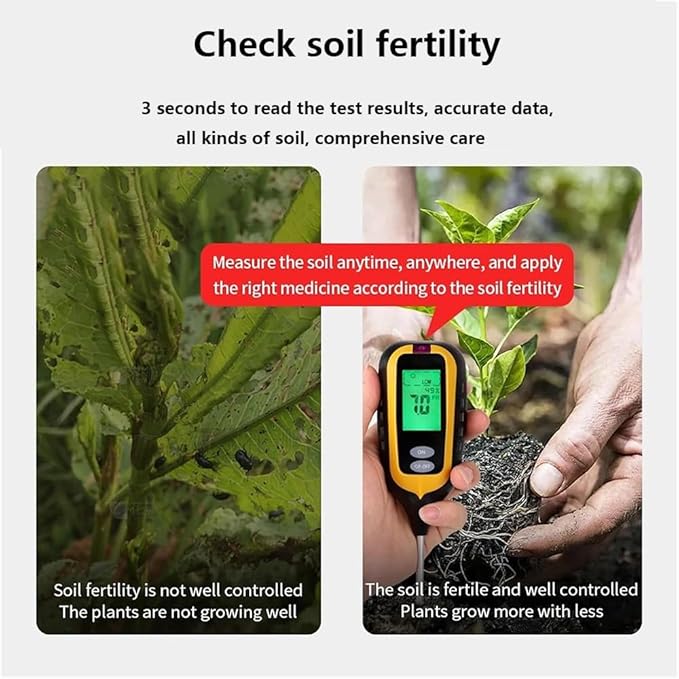 Soil Tester 6-in-1 Digital Soil Moisture Meter Measures Soil Ph, Humidity, Temperature, Light Intensity, Soil Efficiency and Air Humidity with LCD Display, Ideal for Gardening