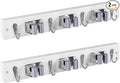 OUTNILI 2 Pack White Mop Broom Holder Wall Mount with 3 Slots & 4 Hooks - Rustic Wood Broom Mop Hanger for Pantry Kitchen Organization - Garden Tool Organizer for Closet Laundry Room