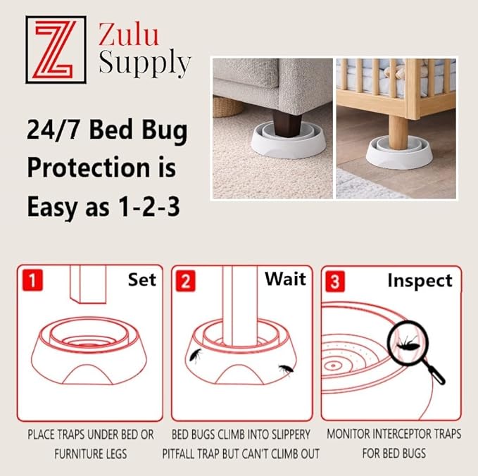 Bed Bug Interceptor Traps – White 12-Pack Passive Monitor & Detection Trap – Universal Fit for Bed & Furniture Legs – Reusable Non-Climbable Wall Pest Control Protection (White 12-Pack)
