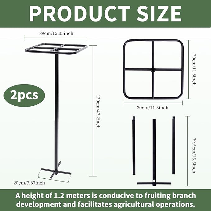 2-Pack Metal Dragon Fruit Trellis Support Set, 12" x 48" Outdoor Garden Plant Cage for Climbing Vines, Includes Stretch Plant Ties, Heavy-Duty Weather-Resistant Trellis for Tomatoes, Roses, Jasmine