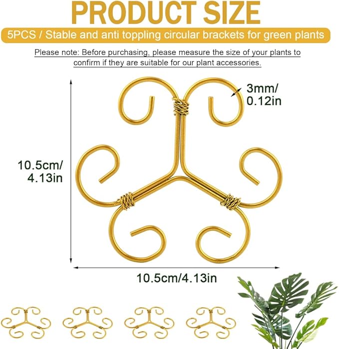 5 Pack Plant Stem Support Set, Reusable Iron Plant Stakes for Indoor Plants, Plant-Support-Stakes for Thriving Growth(Color:Gold)
