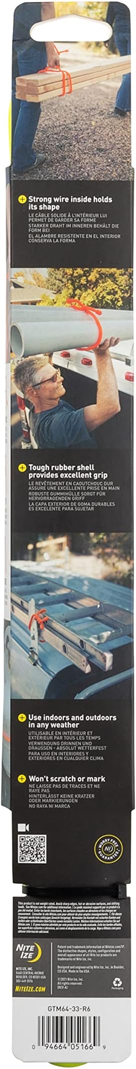 Nite Ize, Inc. GTM64-33-R6 Nite IZE Gear, Original Reusable Rubber Mega-Sized, 2X Bigger + Stronger for Heavy Duty Projects, 64 Inch, Black, Made in The USA Twist Tie, 64", Neon Yellow