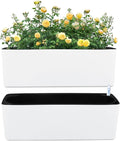 2 Pack Rectangular Planter 15.6 x 5.4 in Self Watering Planter Window Sill Planters Indoor Rectangle Plant Pot Self Watering Pots Plastic Plant pots with Drainage Holes Black Flower Pot