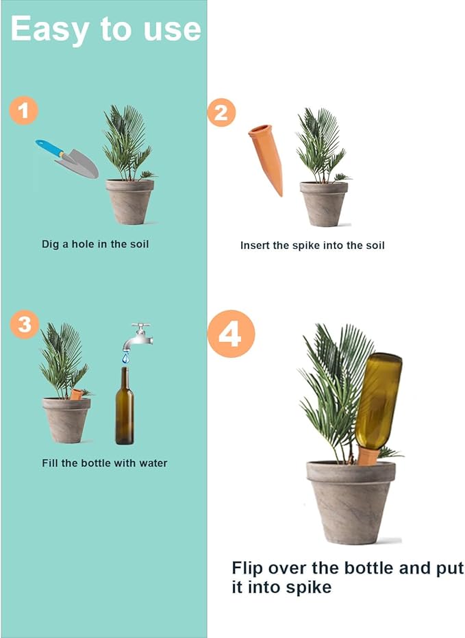 vensovo Terracotta Self Watering Spikes - 16 Pcs Potted Plant Watering Devices Vacation Self-Watering Stakes for Outdoor, Indoor Plants, Wine Bottle