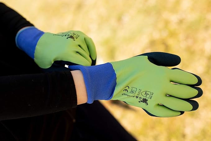 G & F Products G & F 1536M-6 Aqua Gardening Men's Gloves with Double Microfoam Latex Water Resistant Palm, Medium, 6 Pair Pack , Green