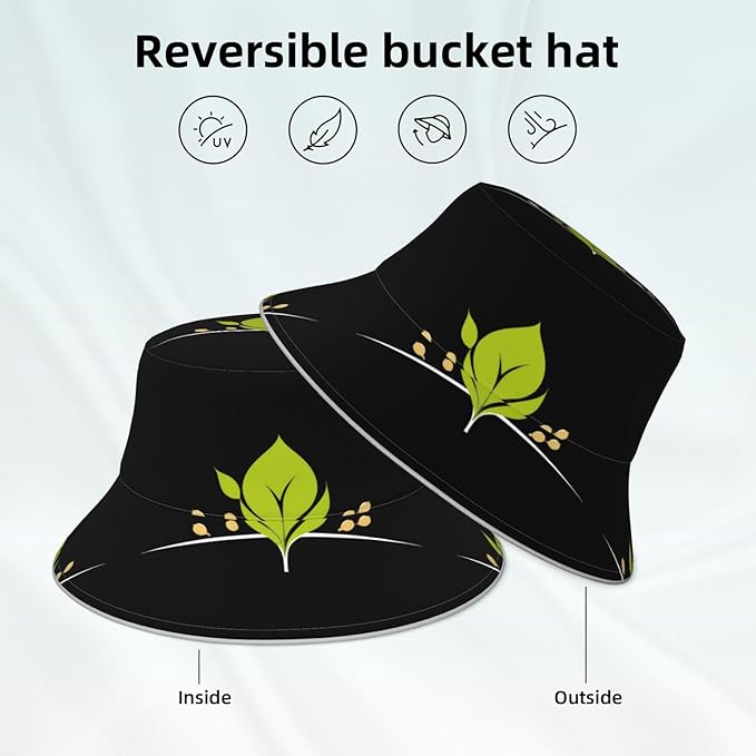 WHJSHOP Seeds Sprouting Printed Reflective Bucket Hat Breathable for Men and Women, for Travel, Camping Black