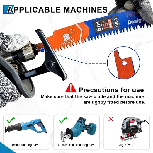 Japanese Teeth Reciprocating Saw Blades 12" 2PCS - Curved Edge Wood Pruning Saw Blades 6TPI for Tree Trimming,Wood Cutting,Cr-V Sabre Saw Pruning Blade