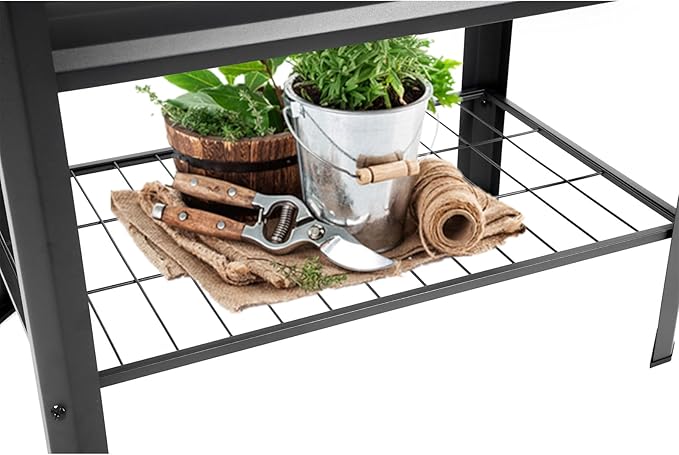 Raised Garden Bed with Legs and Shelf, 2pcs 31.8x20x31.5inches Elevated Metal Planter with Legs for Outdoor Vegetables and Herbs, Standing Raised Beds for Balcony, Patio, Lawn and Backyard