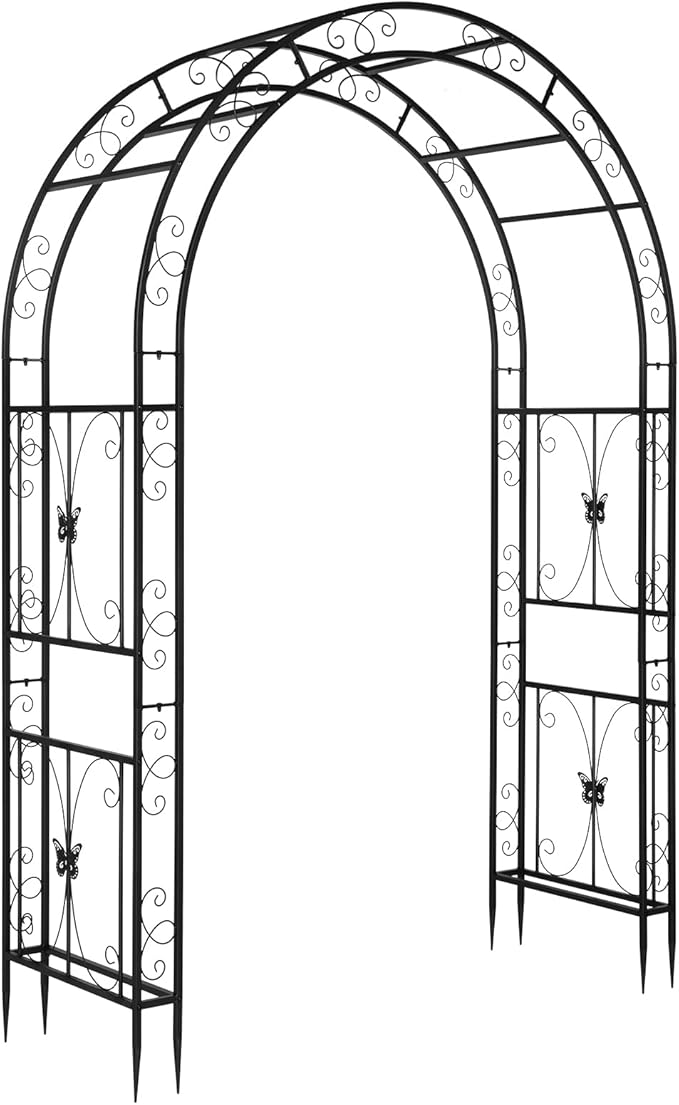 VINGLI Garden Arbor, Arch Archway for Wedding Ceremony Party, Steel Garden Trellis for Plant Climbing, Christmas Garden Decorations Pergola for Garden, Backyard, Lawn (Black, 7.9FT)