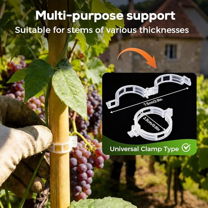 100 Pcs Reusable Plant Support Clips, 2026 New Secured Plastic Plant Support Garden Clip Climbing Vines Fixing Trellis Clip Climbing Tomato Grape Vegetables Plants Clips (100, White)