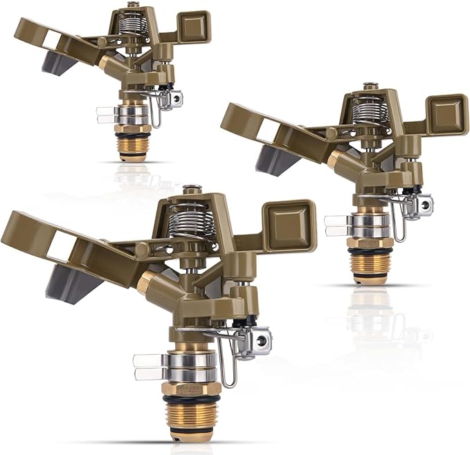 Brass Impact Sprinkler Head - 1/2 Inch Impact Sprinklers with Adjustable Nozzles for 360 Degrees Watering, Ideal for Large Patio Garden Irrigation - 3 PCS