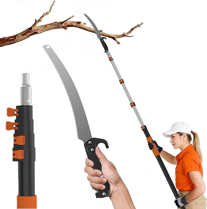 AgiiMan 18FT Reach Pole Saws for Tree Trimming, Pole Saw with 3-12FT Telescoping Extension Pole, Pruning Saw with 19" 3X Detachable Saw, Non-Slip Handle, Tree Trimmer for Garden Palms Shrubs