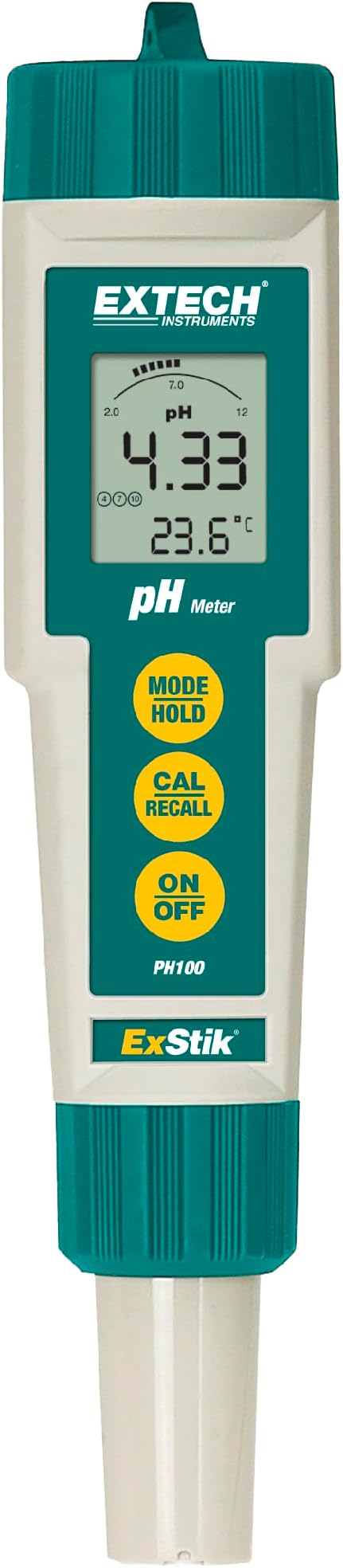 Extech PH100 Waterproof ExStik II pH Meter Kit with Flat Surface Electrode and Temperature Display