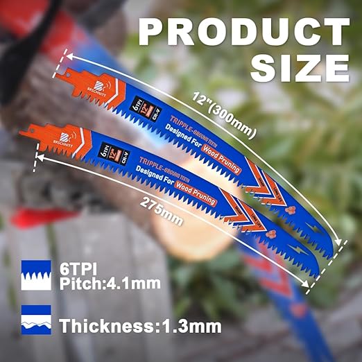 Japanese Teeth Reciprocating Saw Blades 12" 3PCS - Curved Edge Wood Pruning Saw Blades 6TPI for Tree Trimming,Wood Cutting,Cr-V Sabre Saw Pruning Blade
