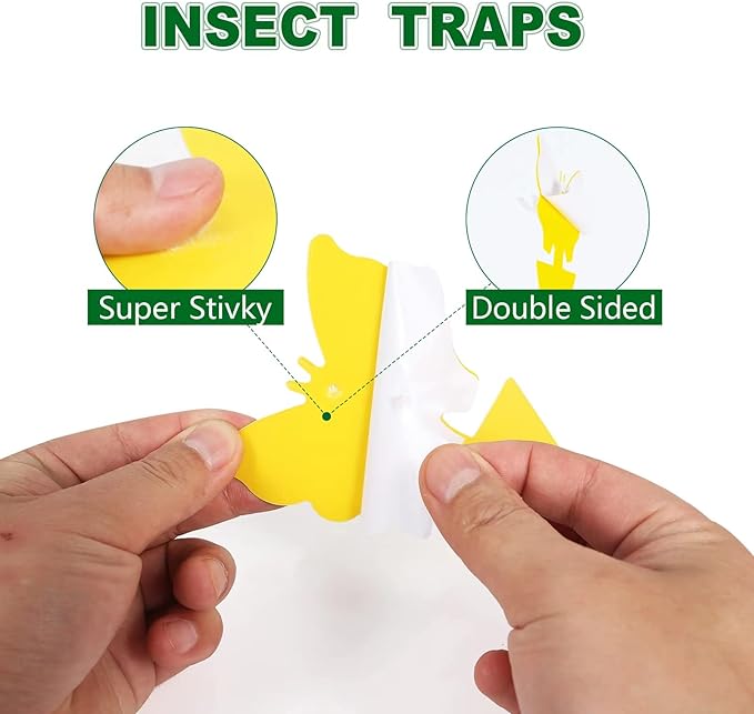 48 Pcs 4 Shapes Yellow Extremely Sticky Traps for Fungus Gnat, Fruit Fly, Fly, Whitefly, Flying Insect Catcher Traps for Houseplants, Kitchen, Indoor/Outdoor, Non-Toxic, Odorless, Pet & Kid Safe