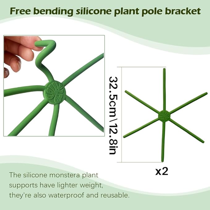 2 Pcs Free-Form Bending Silicone Plant Stem Support, L Size Flexible Hook Monstera Stem Supports, Reusable Silicone Plant Climbing Stakes Indoor Outdoor