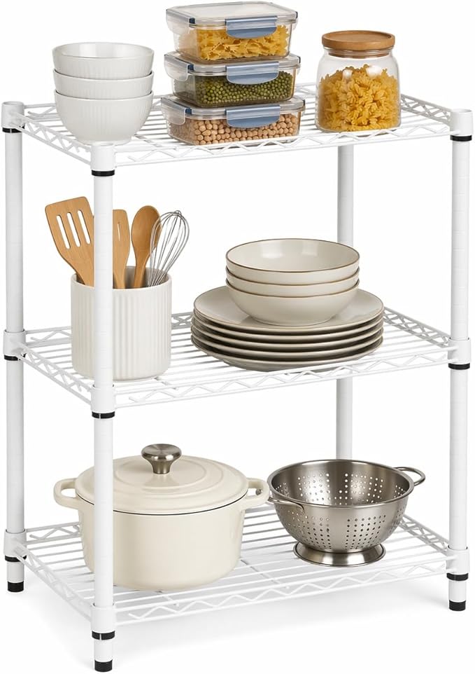 Honey-Can-Do 3-Tier Heavy-Duty Adjustable Shelves, Metal Storage Rack with 250-lb Shelf Capacity, White, 14" W x 24" L x 30" H