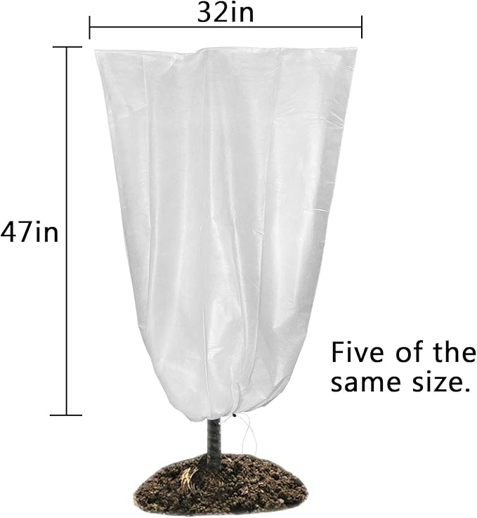 SKARUMMER Winter Plant Covers Freeze Protection 32x47 Inch Garden Frost Tree Blanket Shrub Covers with Drawstring for Cold Weather Frost Protection Sun Protection (5 Pack)